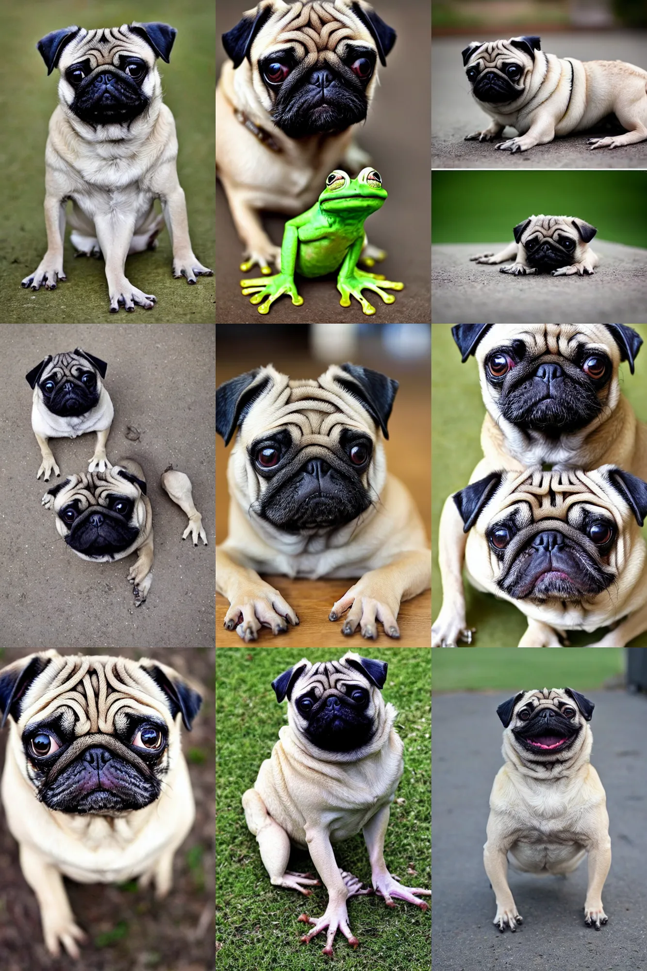 Prompt: a perfect hybrid between a pug and a frog