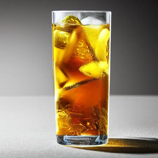 Prompt: ice - t, iced tea glass with ice, hybrid, golden hour, realistic, sharp focus, 8 k high definition, insanely detailed, intricate, elegant, lemon