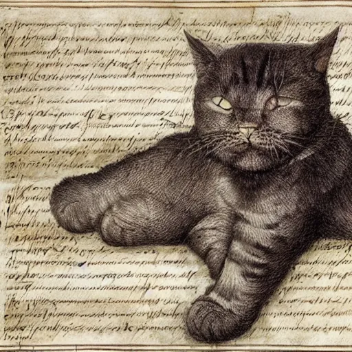 Prompt: anatomy of a cat, da vinci notes, ultradetailed