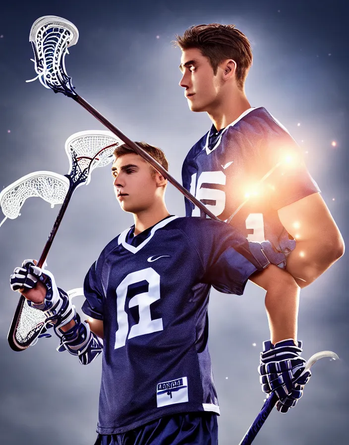 Prompt: closeup portrait of very beautiful cute male lacrosse player in a penn state stadium, glamour pose, particle effects, backlit, highly detailed, soft ambient lighting, sharp focus, rule of thirds, artgerm, wlop, arney freytag, rossdraws, frank frazetta, andrei riabovitchev, hd, octane, 4 k