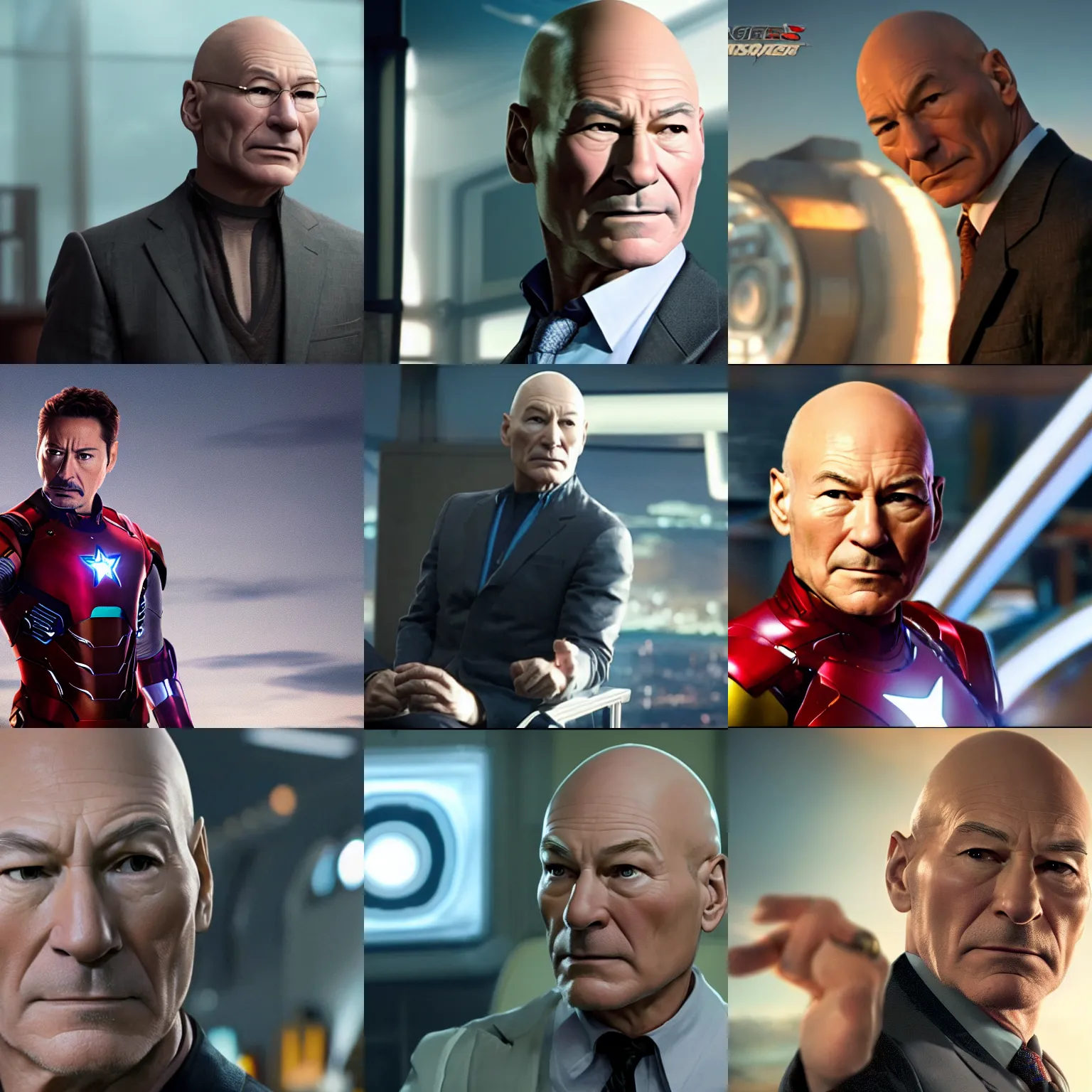 Prompt: a screenshot of patrick stewart as tony stark in the avengers. 8 k. very detailed