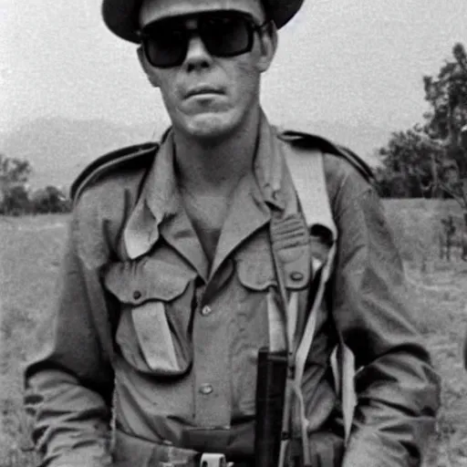 Prompt: vintage photograph of hunter s. thompson as a us soldier in the vietnam war, very detailed, very intricate,