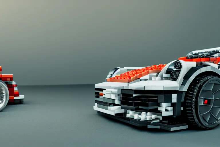 Prompt: Porsche made out of Lego, octane render, studio light, 35mm,