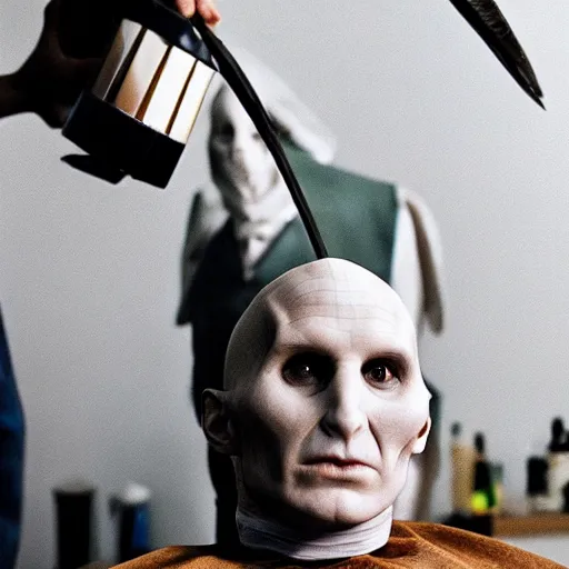 Prompt: Voldemort getting a haircut