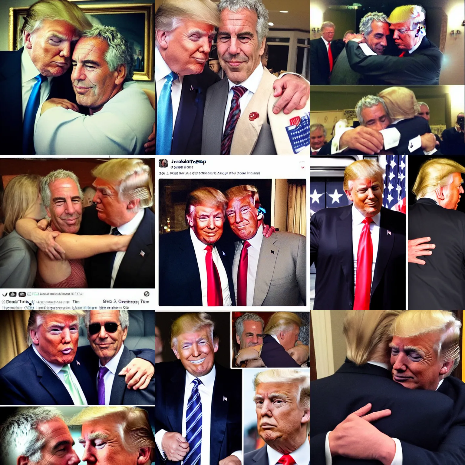 Prompt: 2012 Instagram post of Donald Trump hugging Jeffrey Epstein