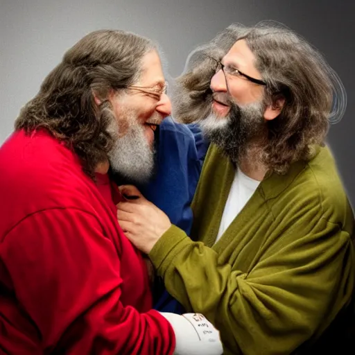 Image similar to photo of richard stallman punching bill gates, photography, realistic, realism