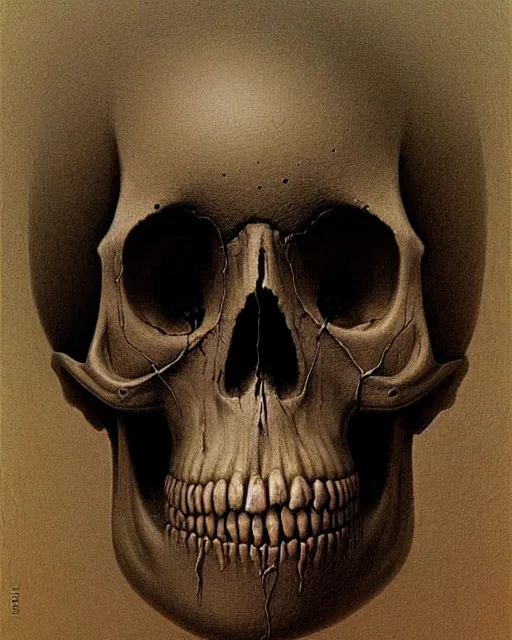 Image similar to portrait of a fleshy veiny skull by zdzislaw beksinski