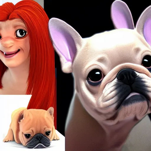 Image similar to red fawn hair french bulldog in pixar style ultra detail photo