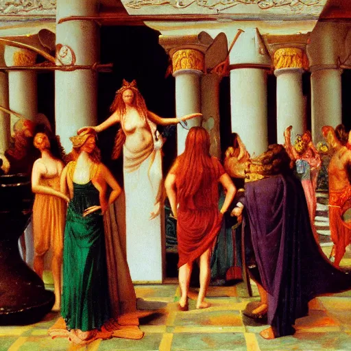 Prompt: circe of the odyssey, art by hubert van eyck