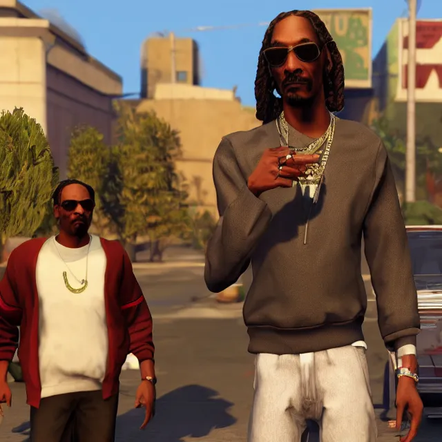 Image similar to snoop dogg in gta v, videogame render, 4 k, artstation