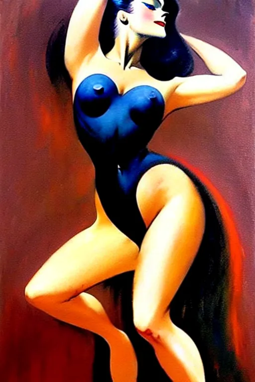 Image similar to beautiful woman by frank frazetta painted over a print of abstract suprematic painting