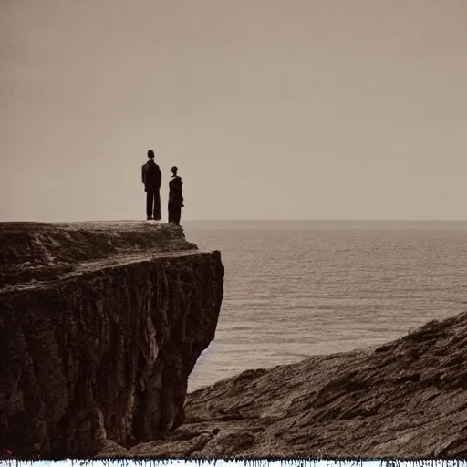 Prompt: photo of people on the edge of the world taken by the photographer Oscar Gustave Rejlander