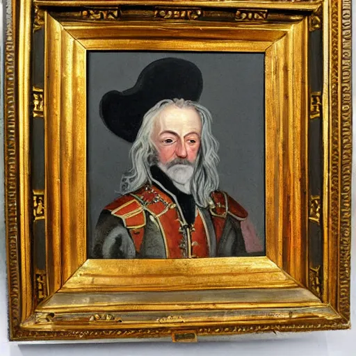 Prompt: 18th century oil painting of theoden king of rohan wearing sombrero realistic