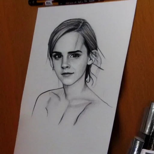 Prompt: emma watson working at hooters pencil sketch,