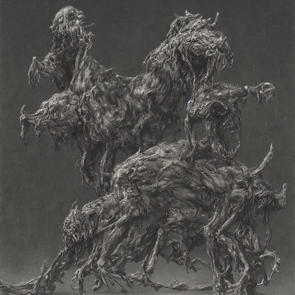 Image similar to demonic dog, necromorph, zdislaw beksinski