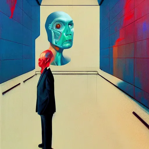 Image similar to Portrait of an abstract visual of artificial intelligence,highly detailed, very coherent, painted by Francis Bacon and Edward Hopper, Wayne Barlowe, painted by James Gilleard, surrealism, airbrush, art by JamesJean