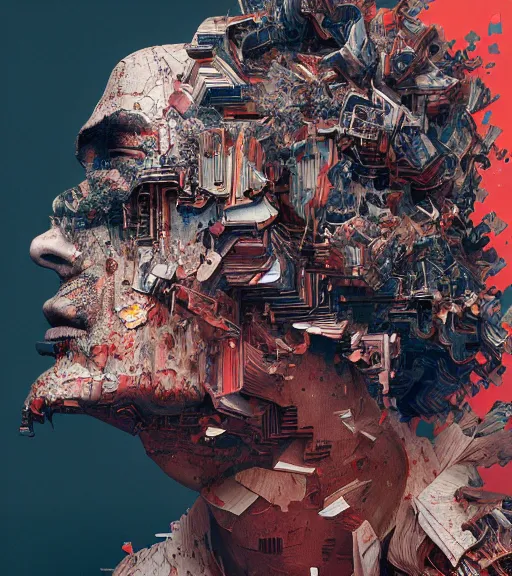 Image similar to continually torn apart by dariusz zawadzki, kenneth blom, james jean, pablo amaringo, naudline pierre, intricate, contemporary art, glitch, hyper detailed, rendered in octane