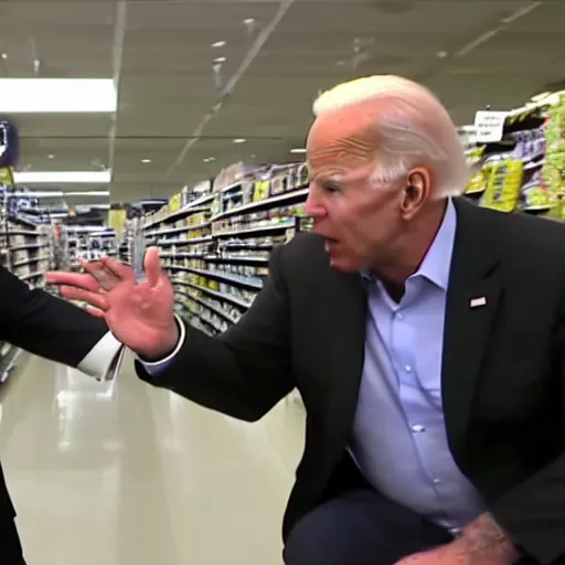 Image similar to Joe Biden berating a fat man at the supermarket, 8K, high quality