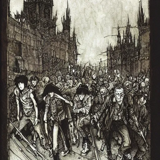 Image similar to night of the walking dead by arthur rackham