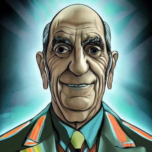 Image similar to handsome portrait of abe vigoda posing, radiant light, caustics, war hero, style of vento aureo cover art, style of stone ocean cover art, style of steel ball run cover art, ilya kuvishinov style, illustrated by hirohhiko araki