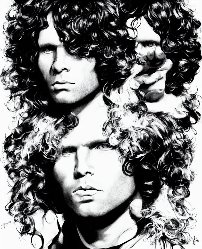 Image similar to portrait of jim morrison by yukito kishiro, depth perception, hyper detailled, trending on artstation