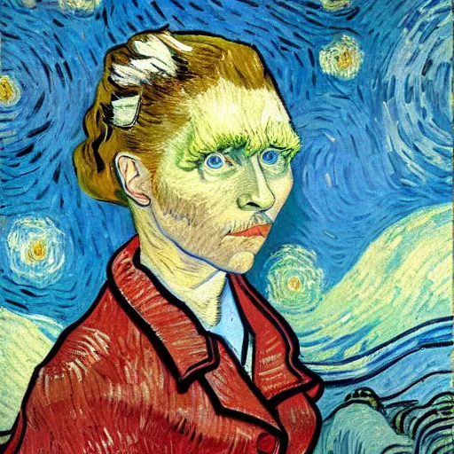 Image similar to a woman missing an eye painting by van gogh