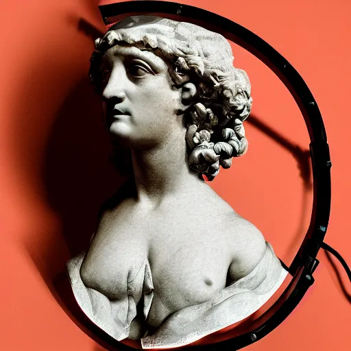 Image similar to a 3 d neon ring on the head of a renaissance statue