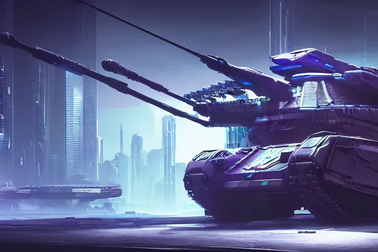 Image similar to cyberpunk alien concept inspired tank, futuristic look, highly detailed body, very powerful, photorealistic camera shot, bright studio setting, studio lighting, crisp quality and light reflections, unreal engine 5 quality render