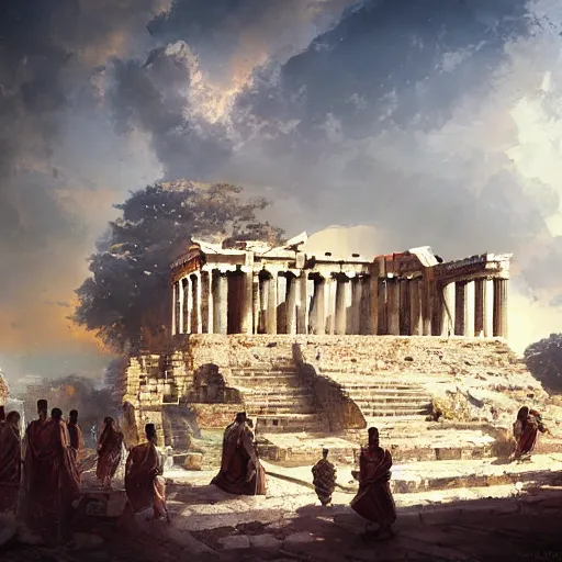 Prompt: Ancient Greek Polis in the past by Greg Rutkowski