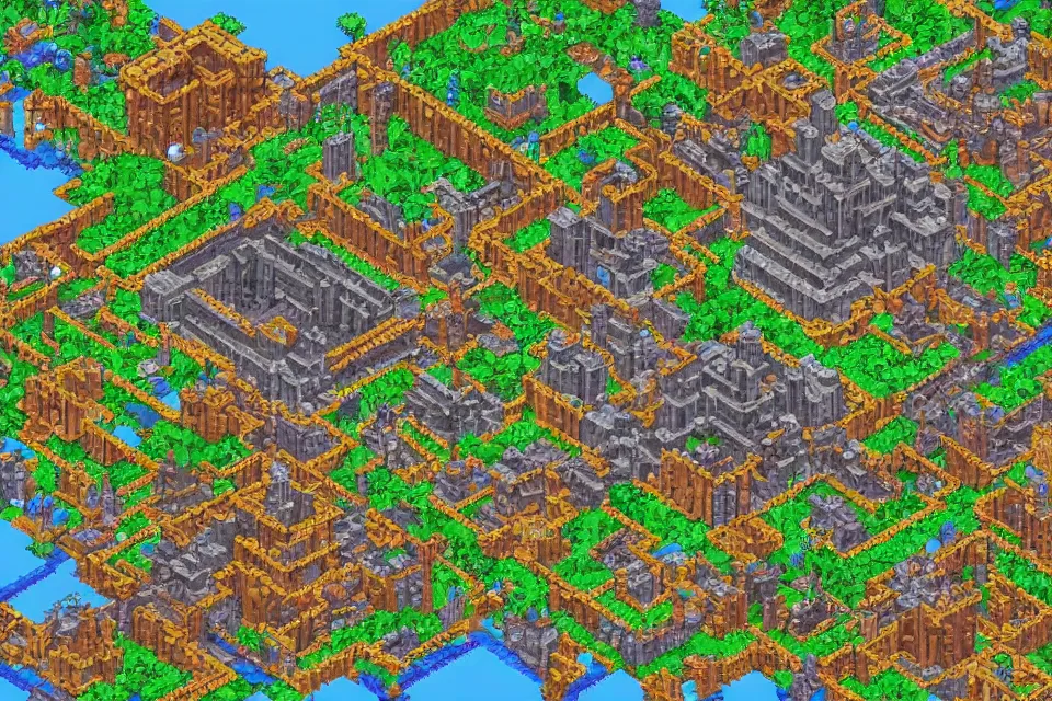 Prompt: a pixel art GBA style map of Tikal, Temple IV, Lost World Pyramids, Final Fantasy Tactics Advance, Mayan Pyramids