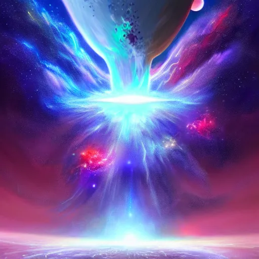 Image similar to realistic concept art for the entire universe uniting again into perfect love and pure consciousness, defeating the big bang!! final victory of order over disorder!! final defeat of entropy! end of time, galactic scale!! digital painting, artstation, smooth, sharp focus