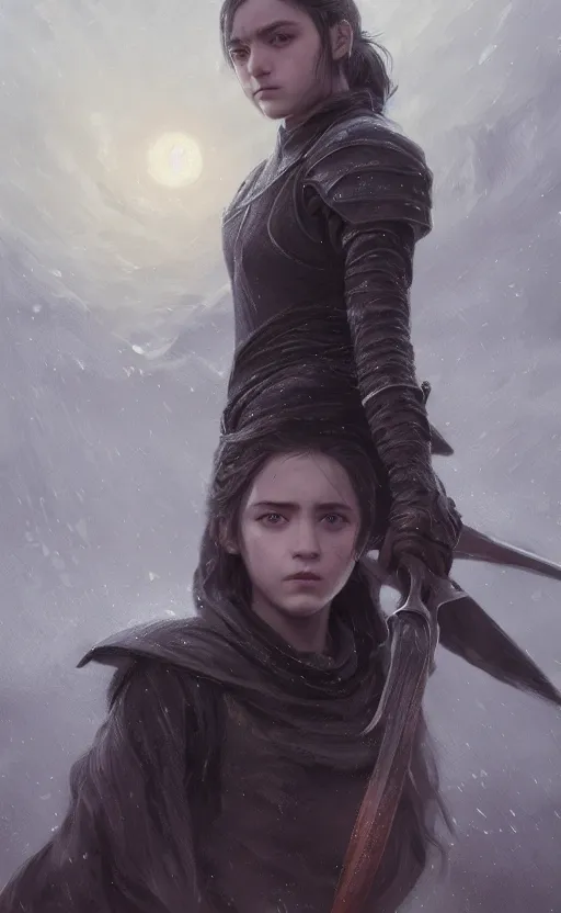 Prompt: a girl from final fantasy live action, arya, game of thrones, evocative, mystical night, very very very very detailed, award winning, masterpiece digital painting by greg rutkowski, alex grey, artstation, 4 k wallpaper