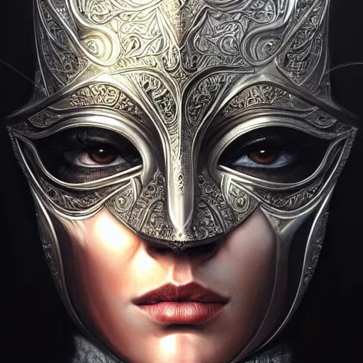 Image similar to Very very very very highly detailed epic photo of face with venetian mask, intricate, dystopian, sci-fi, extremely detailed, digital painting, artstation, concept art, smooth, sharp focus, illustration, intimidating lighting, incredible art by Artgerm and Vincent di Fate