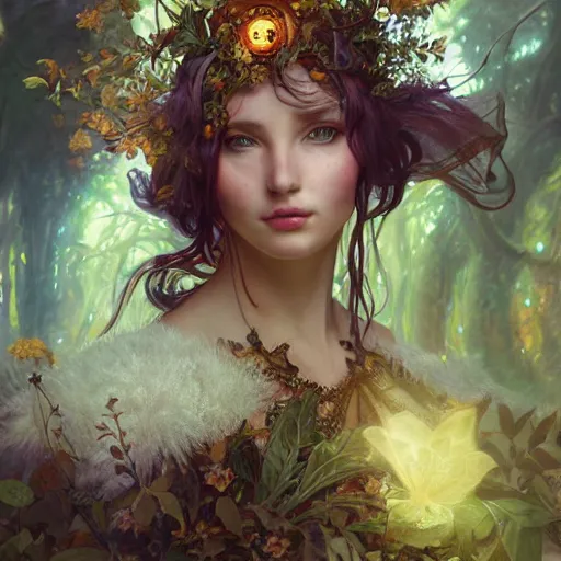 Prompt: ultra realistic illustration of steampunk magical fairy, forest, fantasy, lenses, colorful lights, intricate, elegant, highly detailed, digital painting, artstation, concept art, smooth, sharp focus, illustration, art by artgerm and greg rutkowski and alphonse mucha