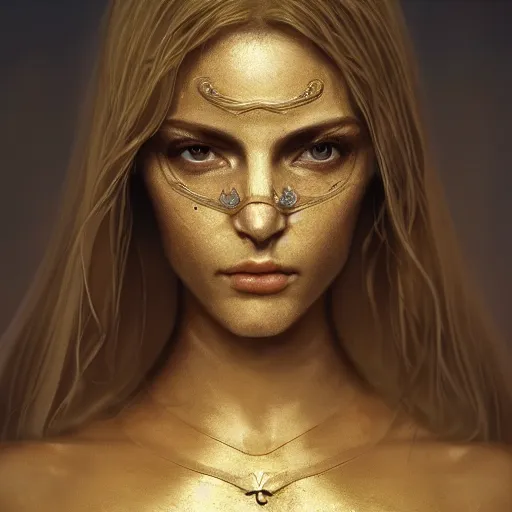 Image similar to centered detailed portrait of Angerboda, realistic character concept, beautiful crusader-women girl, identical eyes, gazing eyes, beautiful eyes medium shot, elegant pose, fantasy, illustration, slender symmetrical face and body, artstation, cinematic lighting, hyperdetailed, cgsociety, 8k, high resolution, Tom Richmond, single face, insanely detailed and intricate, octane render, golden ratio, dark fractal background, vfx, postprocessing, freckles, alluring