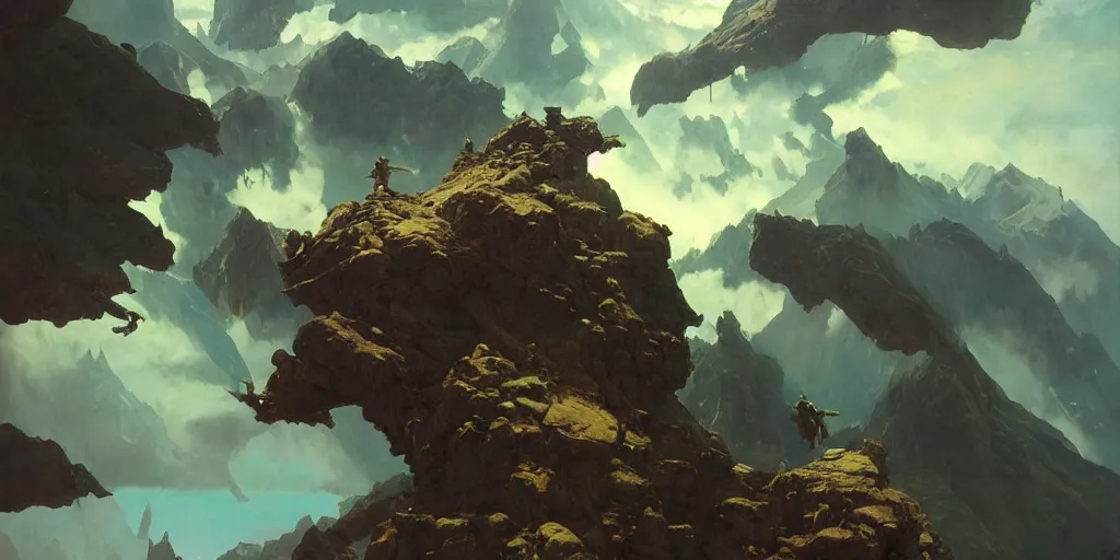 Image similar to inverted upside down mountain range hanging from the sky good composition artstation illustration sharp focus sunlit vista painted by ruan jia raymond swanland lawrence alma tadema zdzislaw beksinski norman rockwell tom lovell alex malveda greg staples