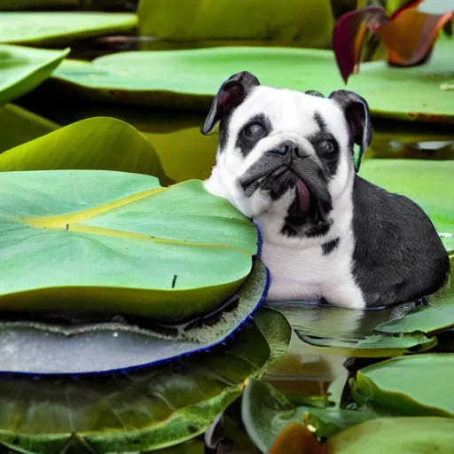 Image similar to bingus and bongus sitting on a lily pad