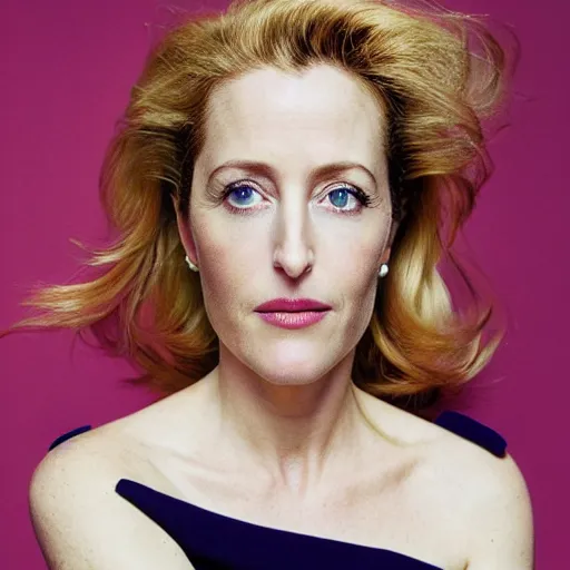 Image similar to a portrait of gillian anderson by aaron ruell and mario testino