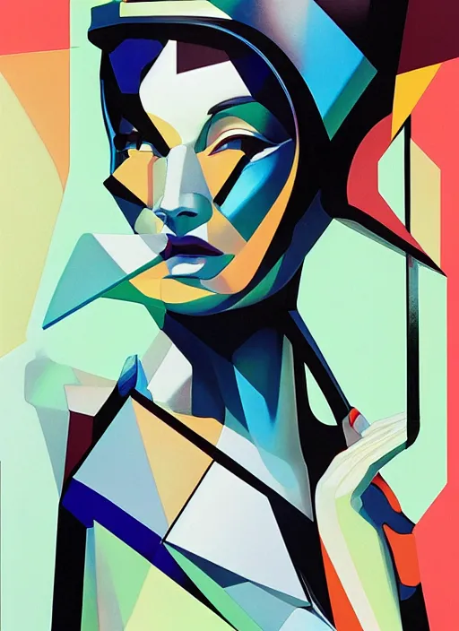 Prompt: futuristic lasers, data visualization, cyberpunk visor girl pinup, by steven meisel, james jean and rolf armstrong, geometric cubist acrylic and hyperrealism photorealistic airbrush painting with retro and neon colors