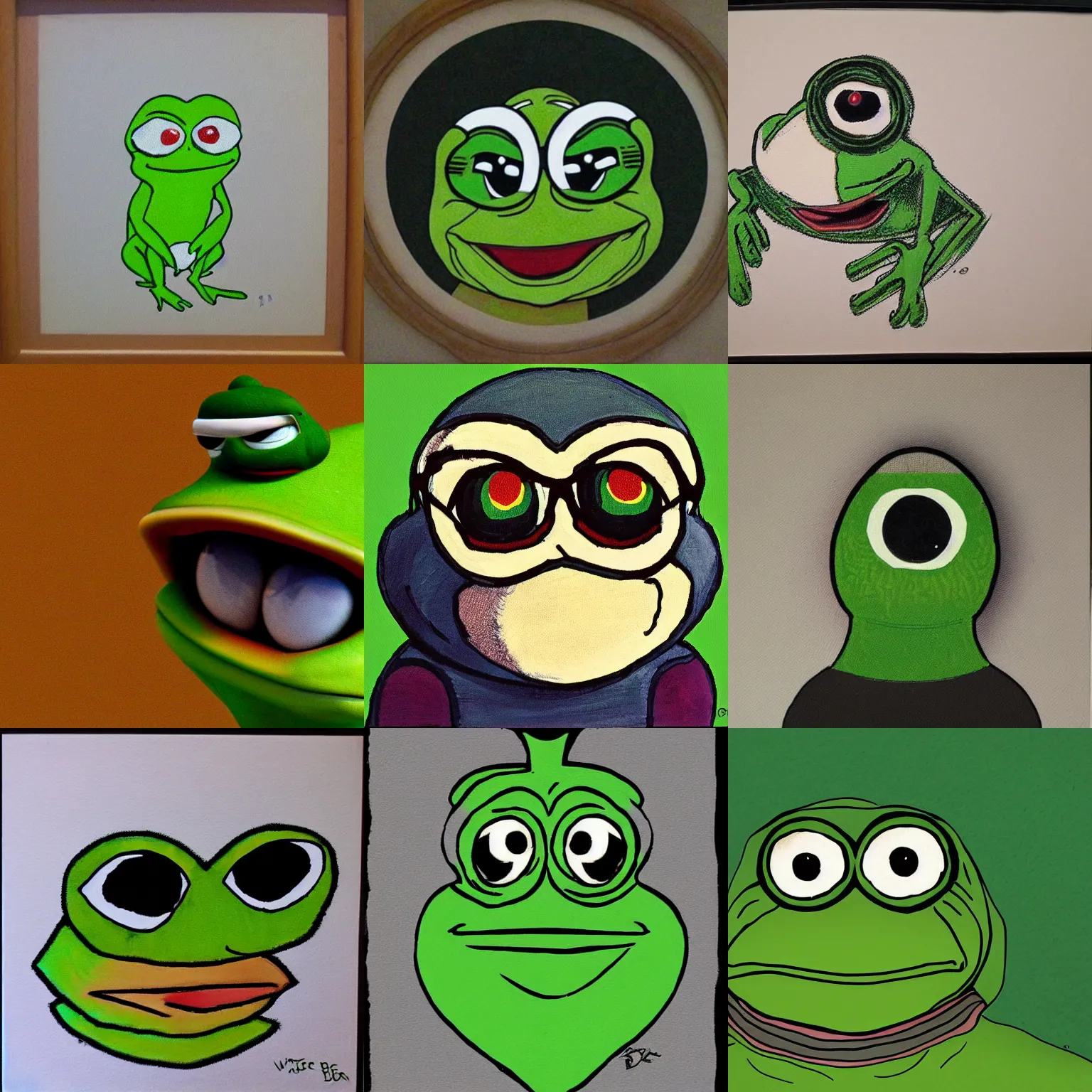 Prompt: pepe the frog, by Walter Battiss,