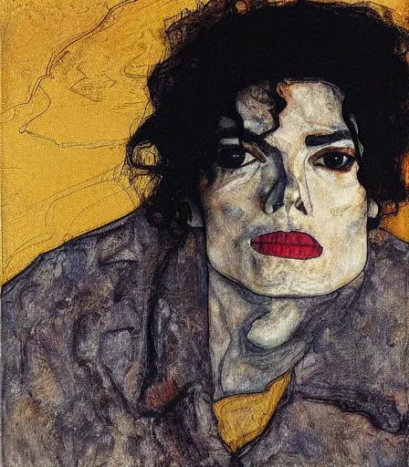 Image similar to portrait of michael jackson by egon schiele, intense desire, high quality, high detail