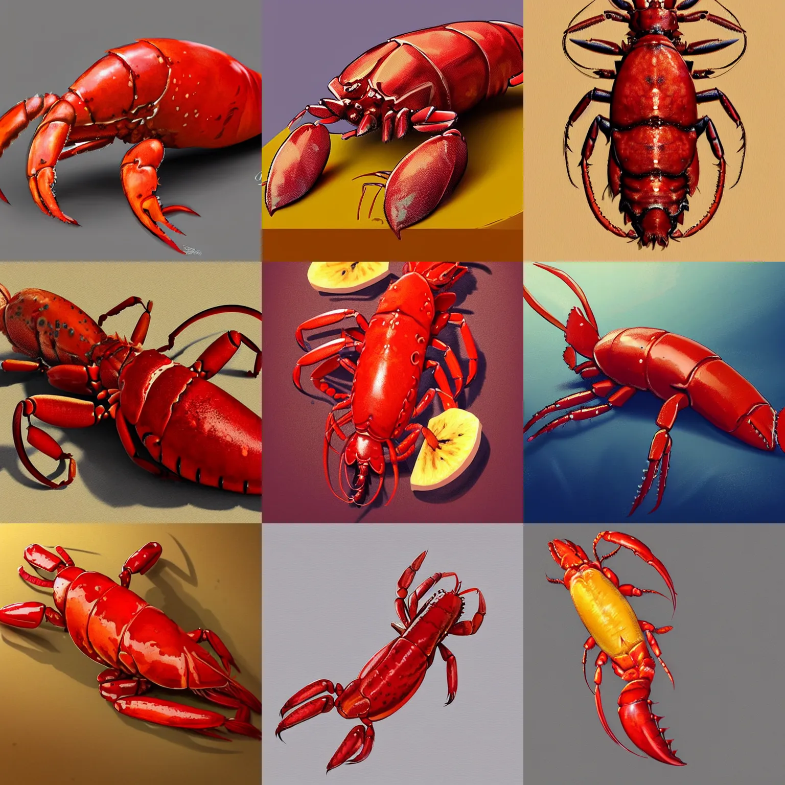 Prompt: lobster-banana, concept art, artstation, digital art