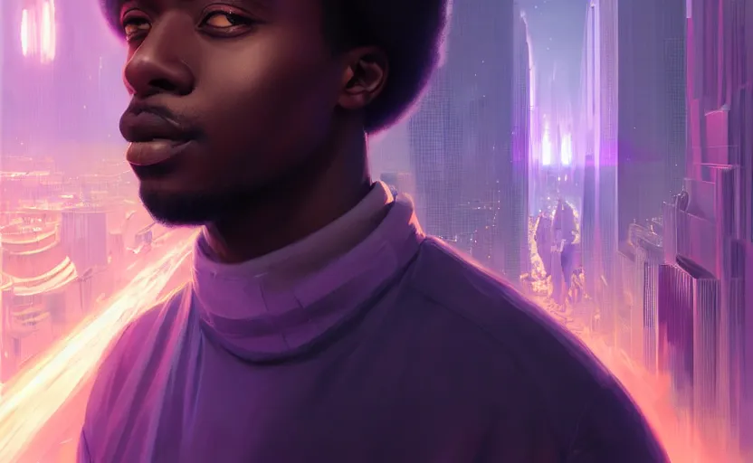 Image similar to handsome black genius infiltrating the metaverse, cenimatic and dramatic, curved translucent holographic displays, urban atmosphere, cmyk glowing lights, highly detailed, digital painting, artstation, concept art, smooth, sharp focus, illustration, art by wlop, mars ravelo and greg rutkowski