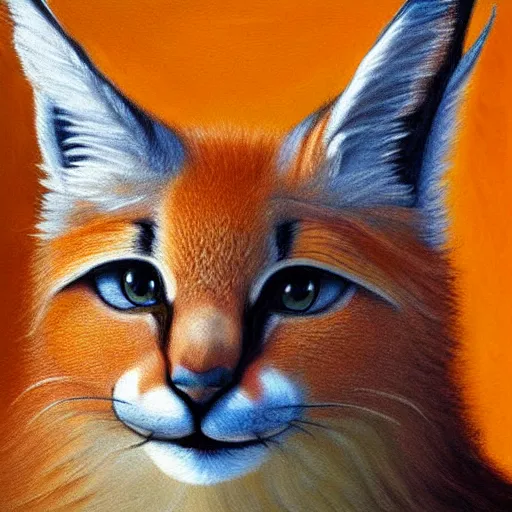 Image similar to cute fluffy caracal, painting by keith parkinson