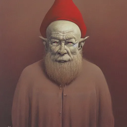 Prompt: Zdzisław Beksiński painting of a gnomish aristocrat