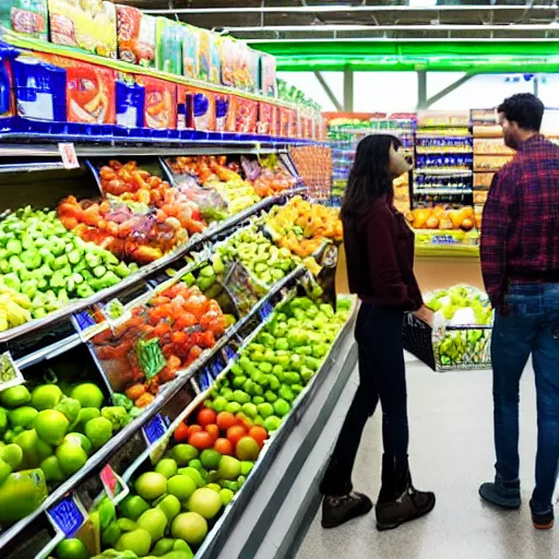 Prompt: a startup shopping at walmart for fresh food and vegetables, hyper detailed, epic, cinematic, beautiful lighting, very intense