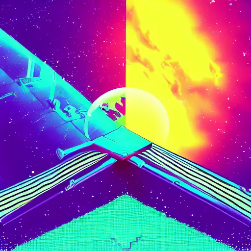 Image similar to A window to space in a synthwave style, digital art