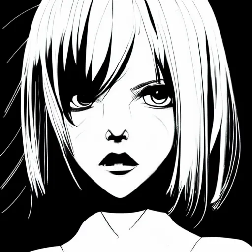 Image similar to an ink drawing of a front shot of a tech punk girl by ilya kuvshinov, black and white