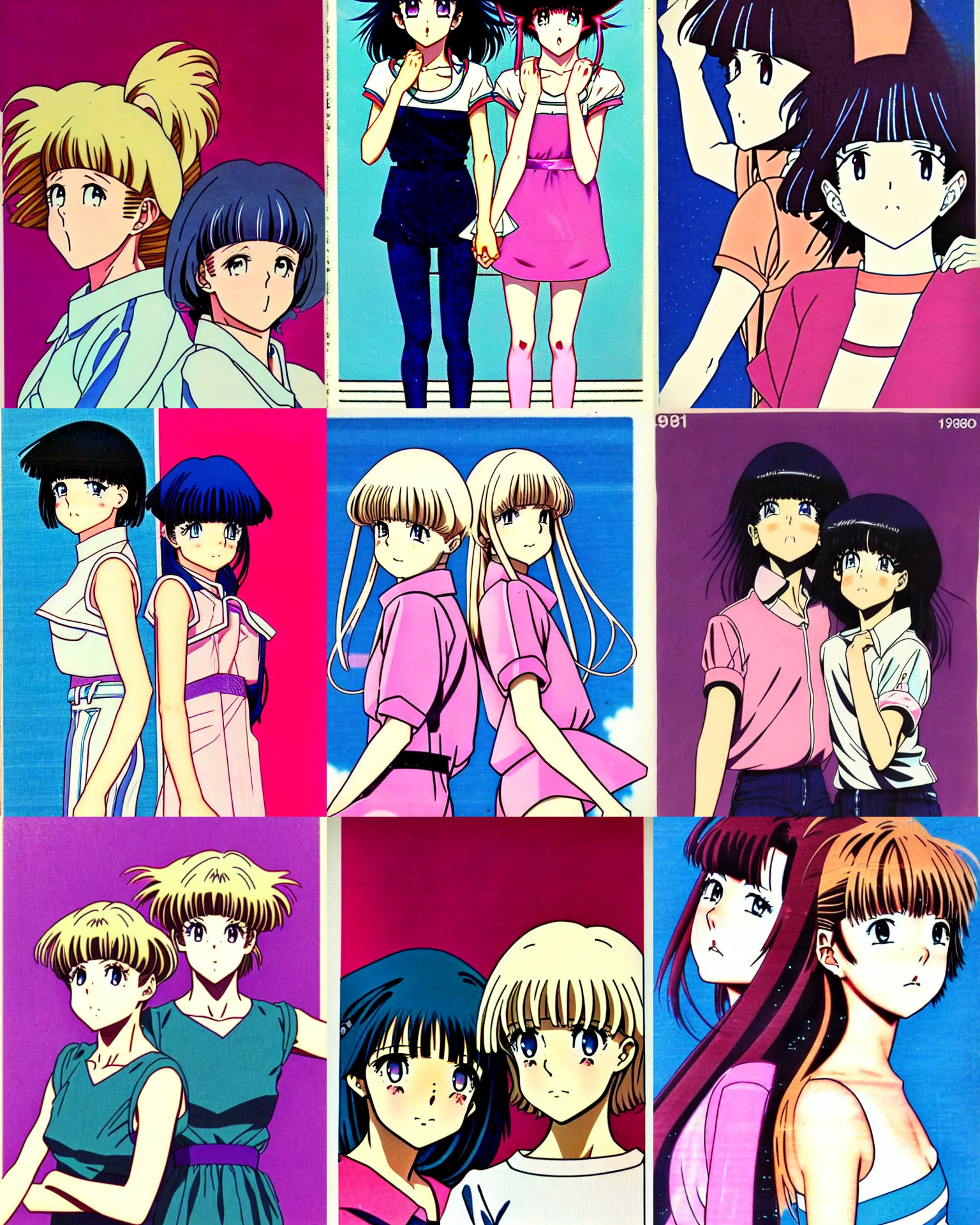 Prompt: ( ( ( ( ( 1 9 8 0 s anime cover art. portrait anime of two girls cute - fine - face. muted colors. ) ) ) ) )