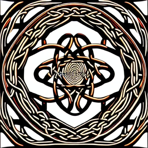 Image similar to ornate twisting three dimensional multilayered celtic pattern vortex inside a hexagonal shape, intricate detail, complex